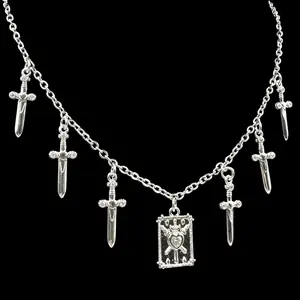 Mini Silver Three Swords Tarot Charm Necklace