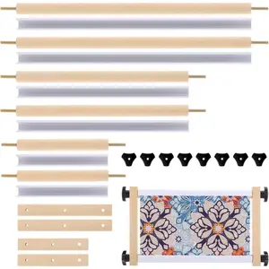 Cross Stitch Scroll Frame Set with Plastic Clamps Beech Hardwood Different Sizes Embroidery Frames Needlepoint Cross Stitch Holder Square Embroidery Hoop Holder for Sewing Projects