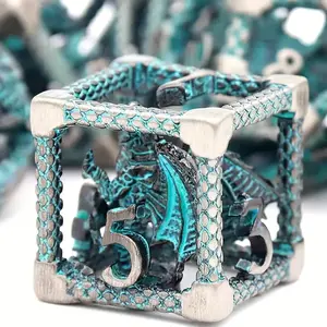 Metal Hollow Dice Set, Durable 3D Dragon D&d Tabletop Game Dice, Cthulhu Role-Playing Entertainment Dice, Multi-Sided Dice Collection