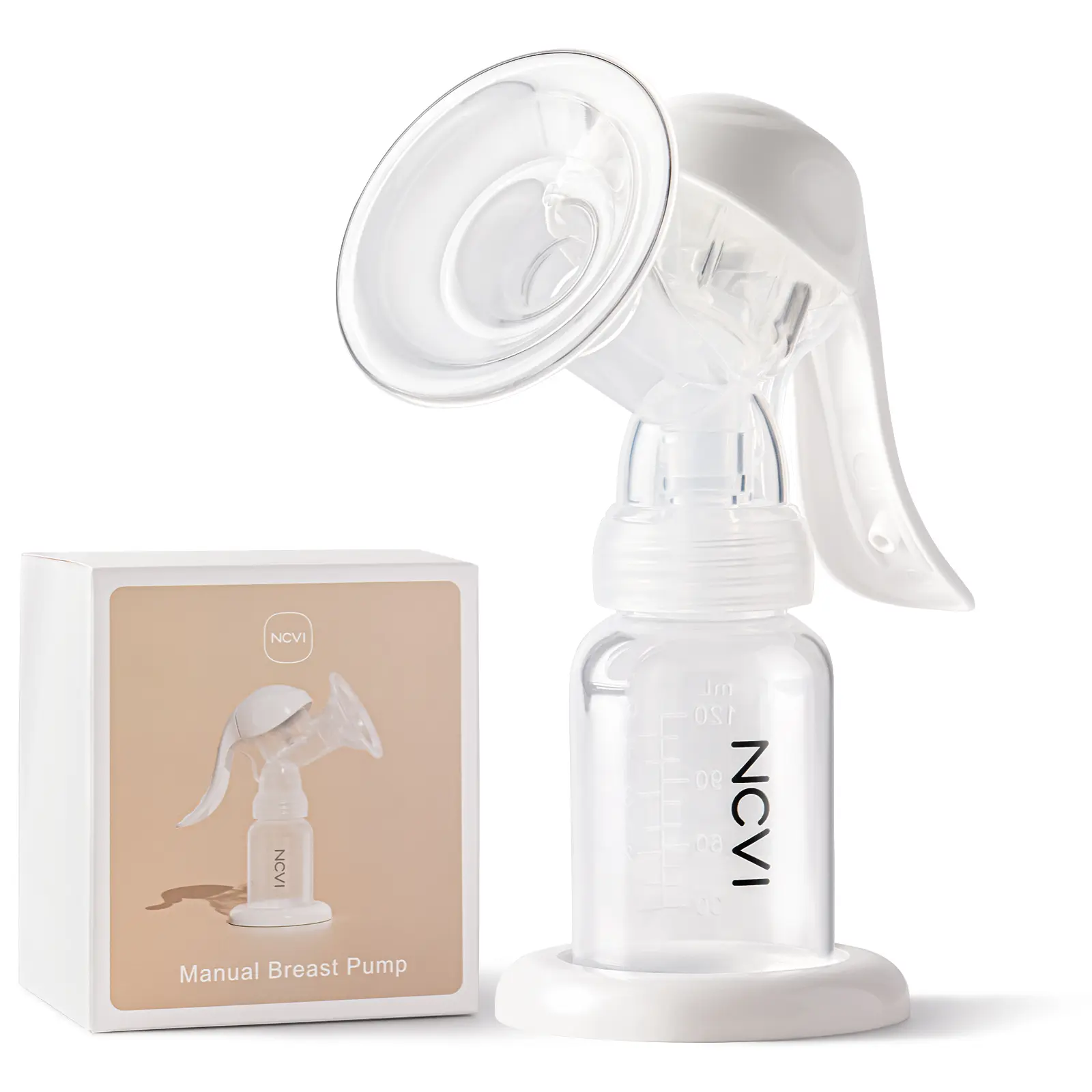 NCVI Manual Breast Pump for Moms, Nursing & Maternity Use, 20mm Soft Silicone Flange for 17-20mm Small Nipples, 4oz BPA-Free, 2 Suction Settings, Portable Single Hand-Held Pump for Infants