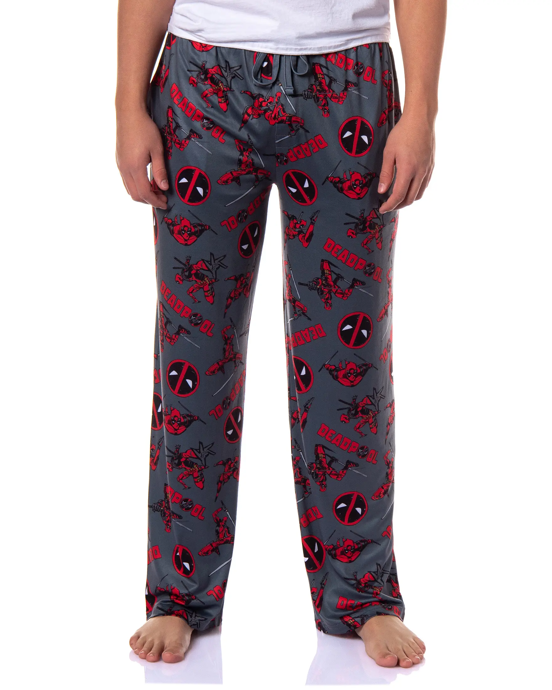 Marvel Comics Deadpool Pajamas Men's Logo Fight Pose Lounge PJ Pants, Polyester, Stretch, Nightwear
