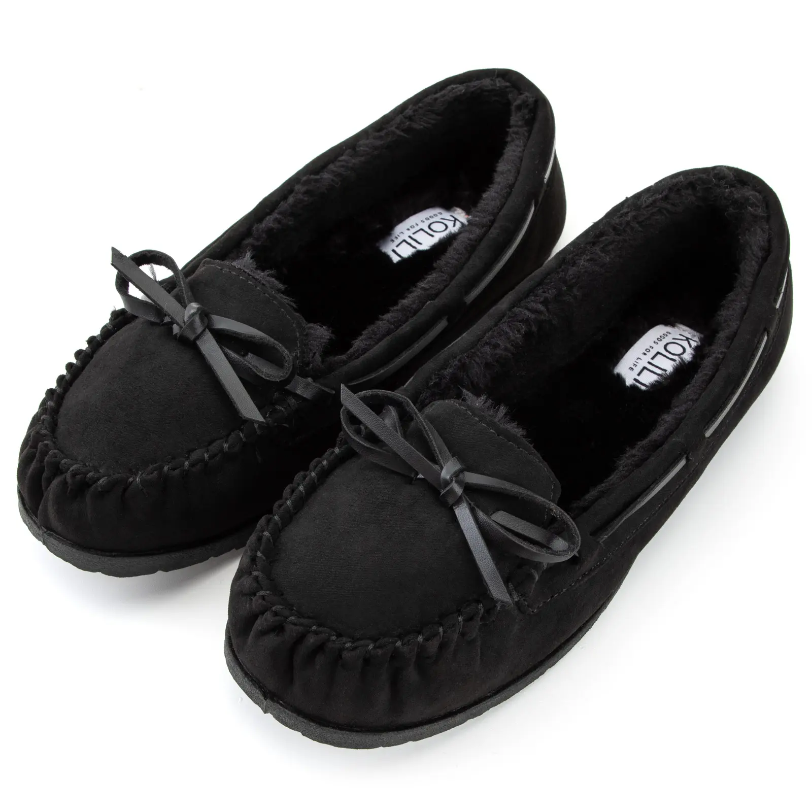 KOLILI Women's Elegant Suede Moccasin Slippers, Fuzzy Lined Slip On House Shoes with Bow, Breathable for Indoor/Outdoor Wear, Ankle, Flat, Flexible,back to school,back to school haul