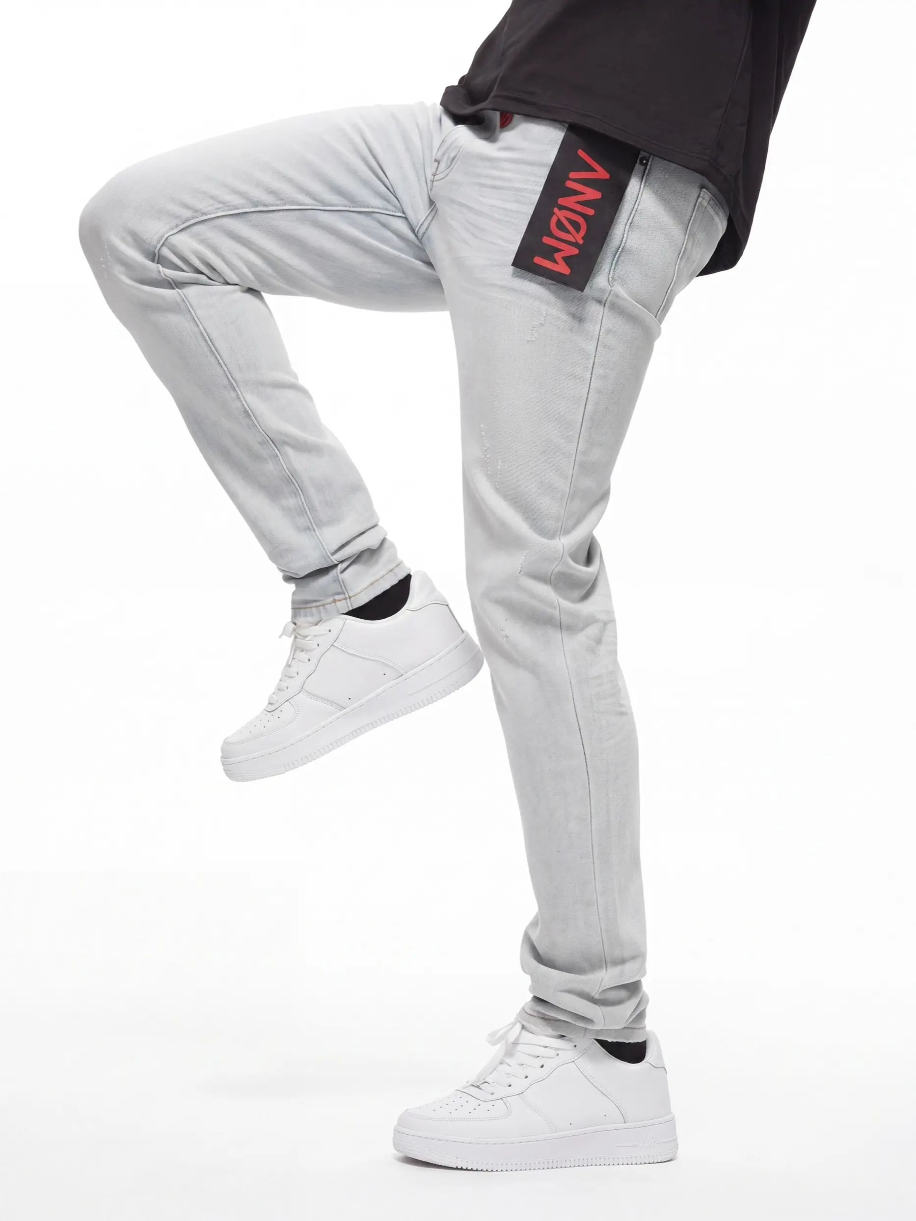 Men's Anom Skinny Stretch 360 Ice Blue Denim Jeans - Slim Fit, Chic Streetwear Casual Pants with Pocket, Button Closure, Belt-Compatible, Sneaker Pairing Option, Sizes 28-42