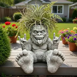 Premium Bigfoot Rock On Rebel Succulent Planter, High-Quality Resin Novelty Decorative Flower Pot for Outdoor Indoor Plants, Whimsical Aesthetic Garden Yard Art Decor, Exquisite Gift for Plant Lovers, Flower Pots Outdoor, Flower Planters