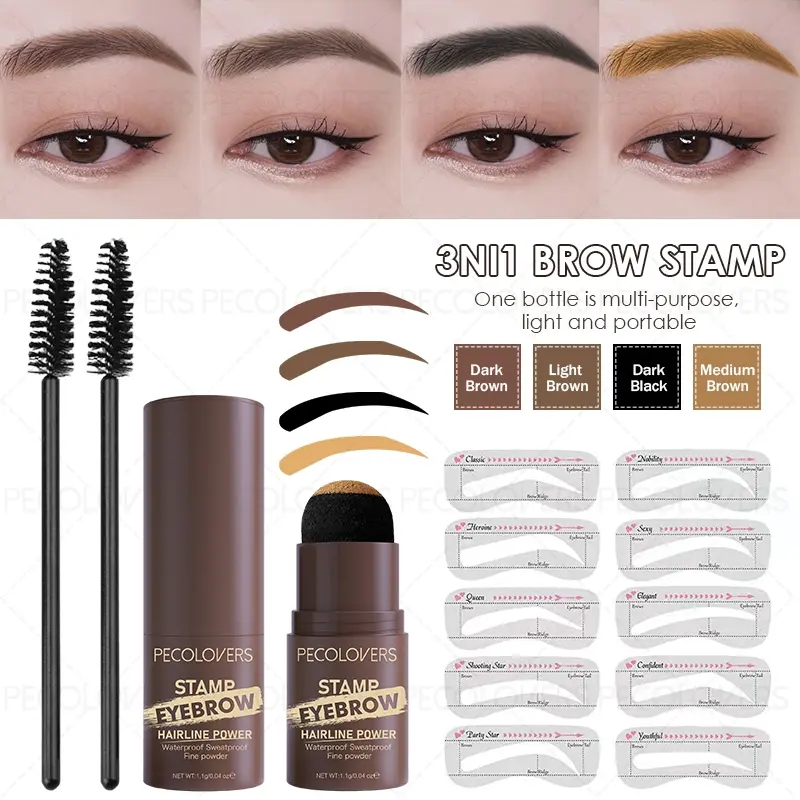 Eyebrow Stamp Stencil Kit 1 Pcs Eye Brow Stamp Shaping Kit Long-Lasting Waterproof Everyday Brow Set Eyebrow Makeup Brow Shape with 10 PCS Makeup Set Kit Eyebrow Styling Kit Eyebrow Products