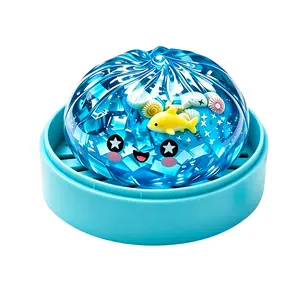 Ocean Theme Glitter TPR Squishy Bun Toy, Clear Sparkly Slow Rising Stress Relief Squeeze Fidget Toy with Mini Shark Seashell Charms, Cute Kawaii Sea Animal Squishy Toy with Steamer Base, Kids Party Favor Goodie Bag Fillers Birthday Gift
