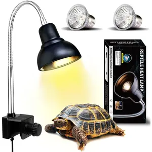 Reptile Heat Lamp for Aquarium Turtle Tank with 25w+50w Basking Spot Light Bulbs and 360° Swivel Clamp for Turtle Snake Lizard Cockatoo Chameleon etc, Yellow