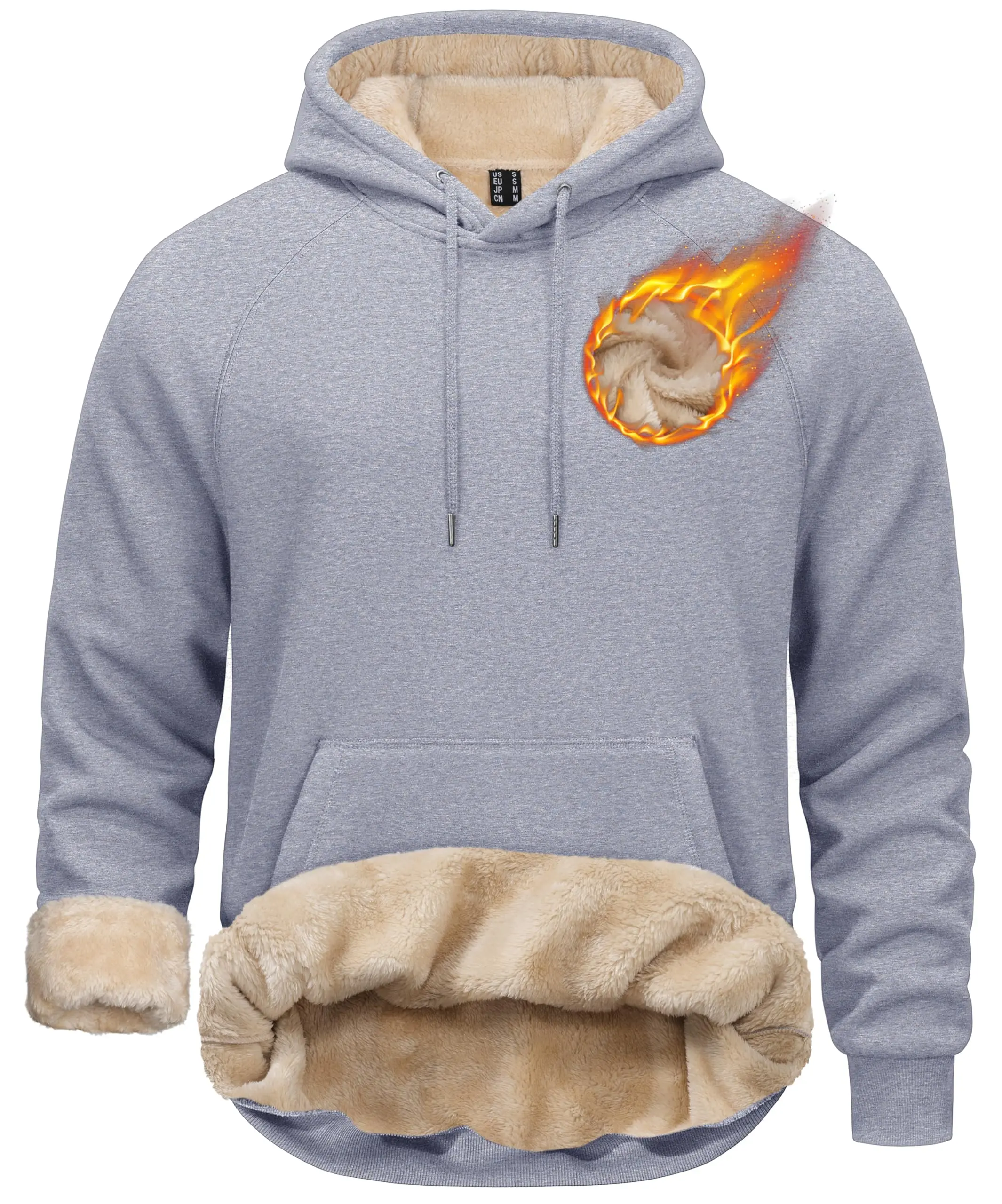 Men's Sherpa-Lined Long Sleeve Thick Shell Hoodie Pullover, Midweight Fleece Winter Warm Athletic Menswear Top with Kangaroo Pocket