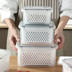 3 Pack Fruit Storage Containers for Fridge with Removable Colanders, Food Storage Containers with Lids, BPA-Free Clear Produce Containers Keep Fruits, Vegetables Fresh Longer, stackable, leakproof, Kitchen Plastic Containers, kitchen