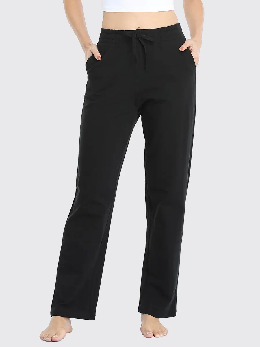 Willit Women's Cotton Open-Bottom Straight-Leg Lounge Pants with Pockets - Universal All-Seasons Coffee, Aqua, Oatmeal Yoga & Athletic Sweatpants