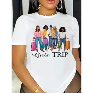 Trendy Wo Trip Print T-Shirt |     Perfect For Home, Outings, Or Gifts |     Ideal For Christmas, Valentine'S Day, Or Birthday Celebrations For Your Besties |     Casual Style, Regular Sleeve, Slight Stretch Fabric