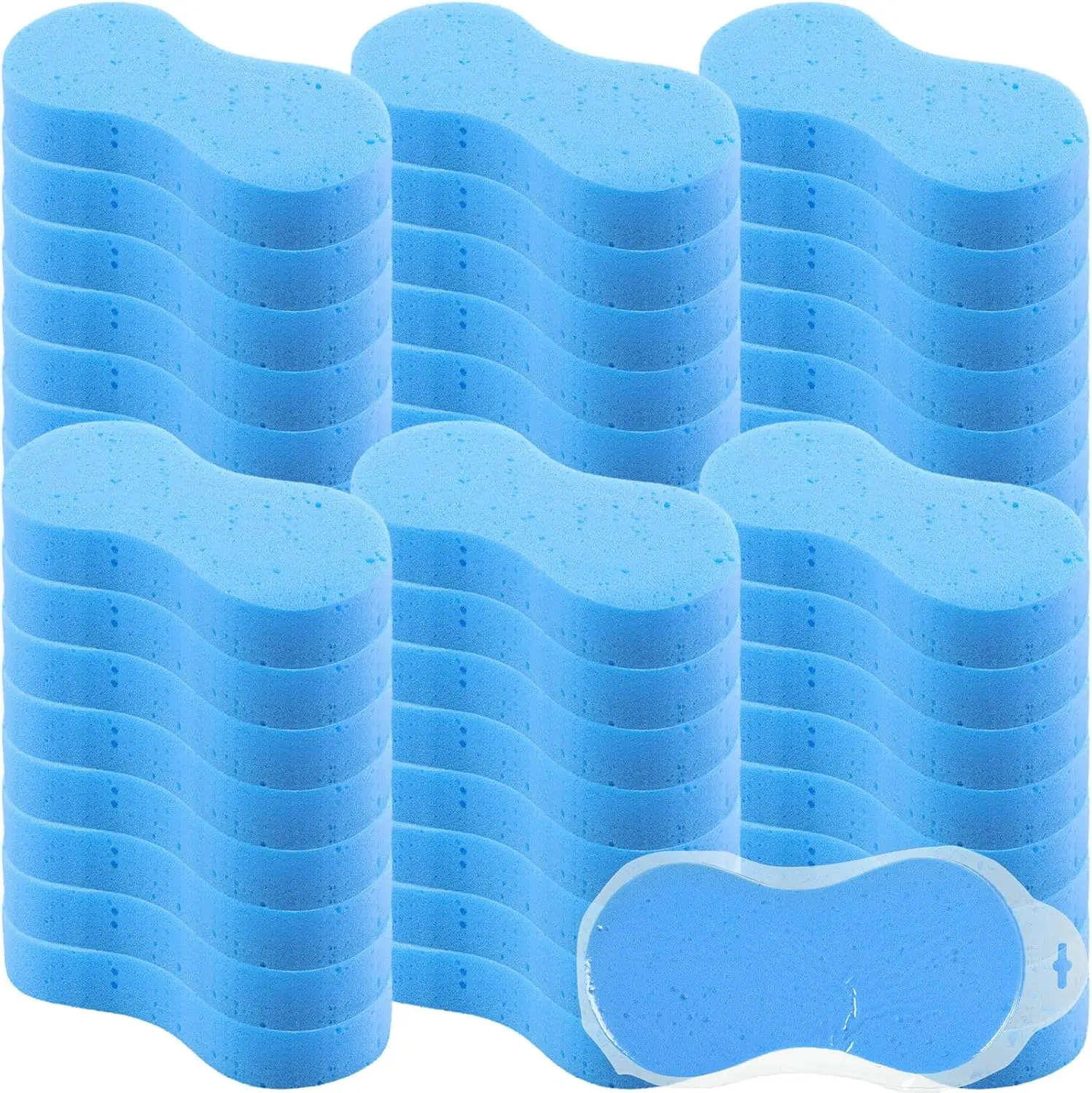 48-Pack Bulk Absorbent Durable Large All-Purpose Scrubber Sponges with Resilience Honeycomb Structure, Compact Single Vacuum Compressed Packing, Car Wash Boat Household Cleaning Supplies (Blue), Bulk Pack