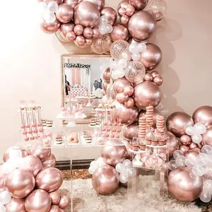 100Pcs Stunning Rose Gold Chrome Balloons  Mixed Sizes 5-18 Inch for Glam Birthday, Bachelorette, Bridal Shower & Graduation Party Decor