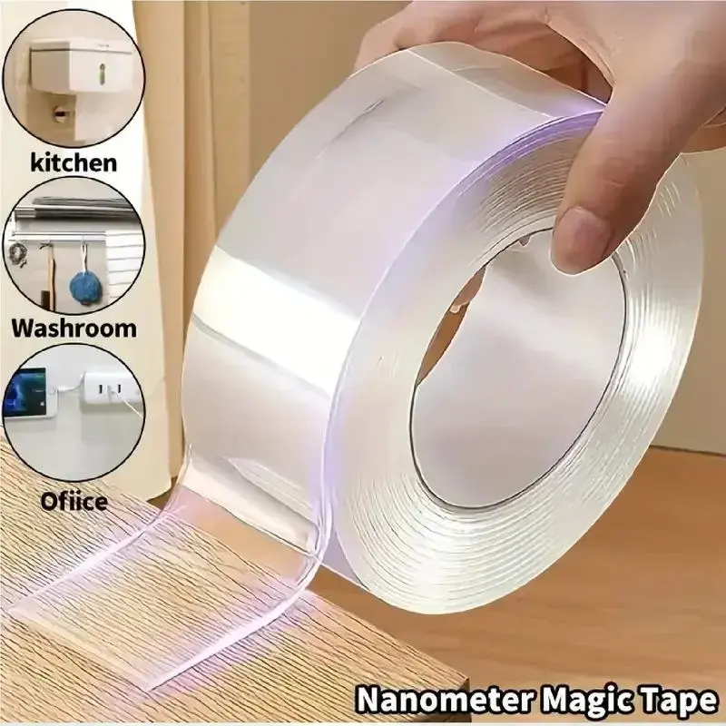 Nano Double-Sided Tape with Super Strong Hold, Sticky Adhesive, Transparent Reusable Washable Traceless Waterproof Heat-Resistant Tape for Home Storage, Bathroom, Daily Home Fixtures (Any Size and Length Available)