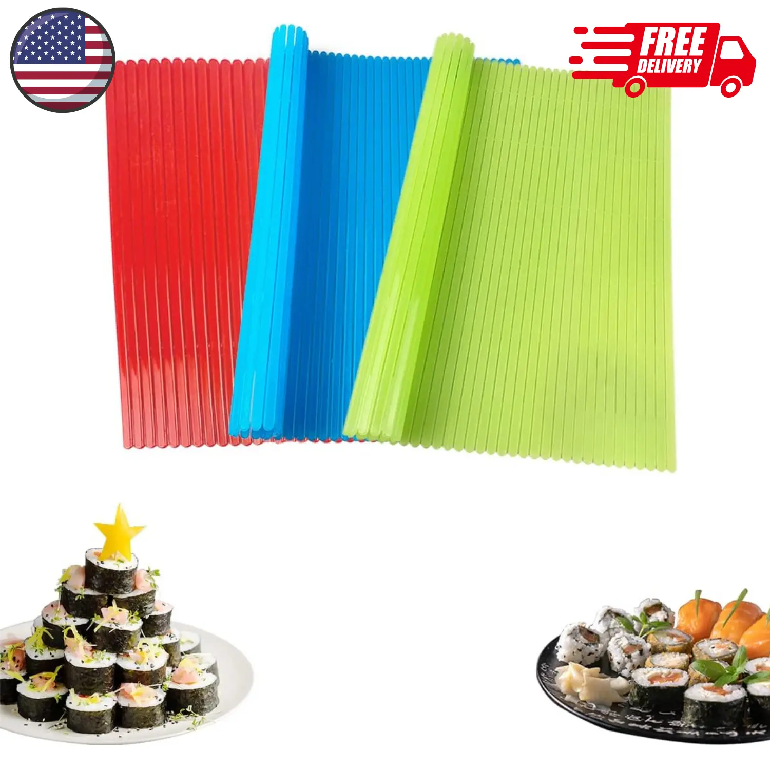 3 PCS Sushi Rolling Mat,8.27in x 9.06in Sushi Mat Plastic