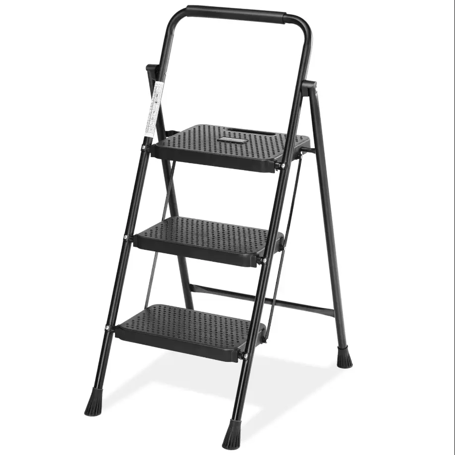 CONCETTA 3 Step Ladder, Folding Step Stool with Anti-Slip Pedal, Lightweight Portable Ladder for Home, Workplace, 800lbs CapacityBlack