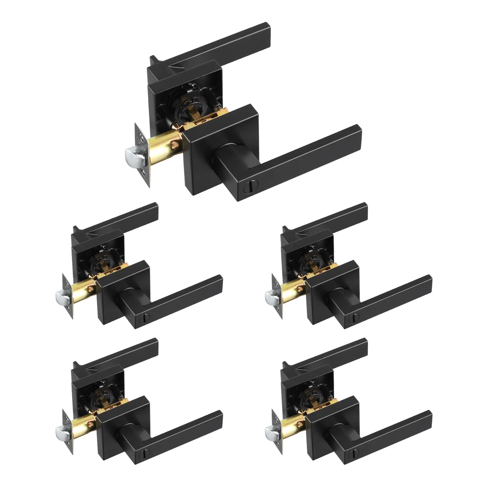 【Summerfinds】VEVOR Privacy Door Handle,5-Pack Matte Black Door LeverRight or Left Handing Reversible Lever with Keyless Lock45° Rotation to OpenUniversal Square Interior for Bathroom and Bedroom Doors