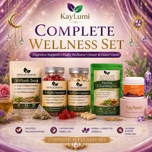 Kaylumi 5-Piece Daily Balance Edible Health Supplement Complete Set - Dietary Bundle with Tea, Gummies, Capsules, Cream