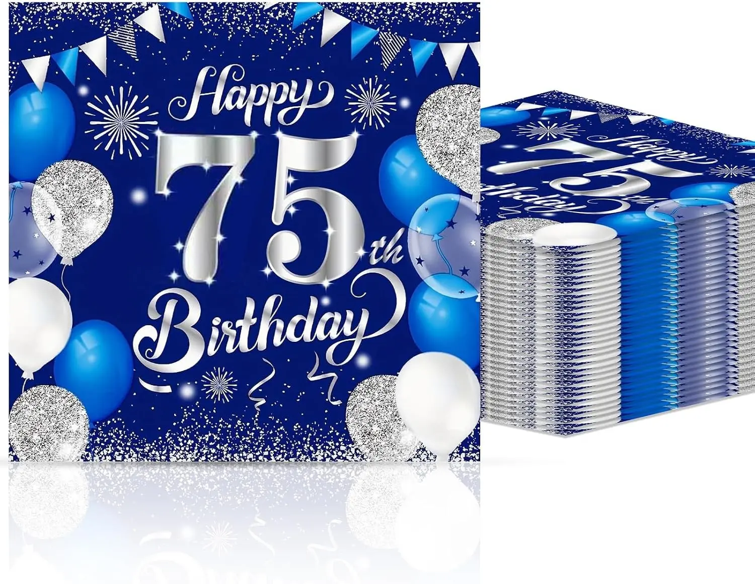 75th Birthday Decorations for Men Women 40pcs Navy Blue Silver Birthday Napkins for Happy 75 Years Old Theme Wedding Anniversary Party Supplies