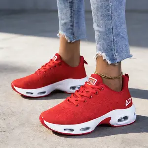 Women's Wearproof Casual Running Footwear Lightweight Breathable Supple Cushioned Gym Training Red Sneakers