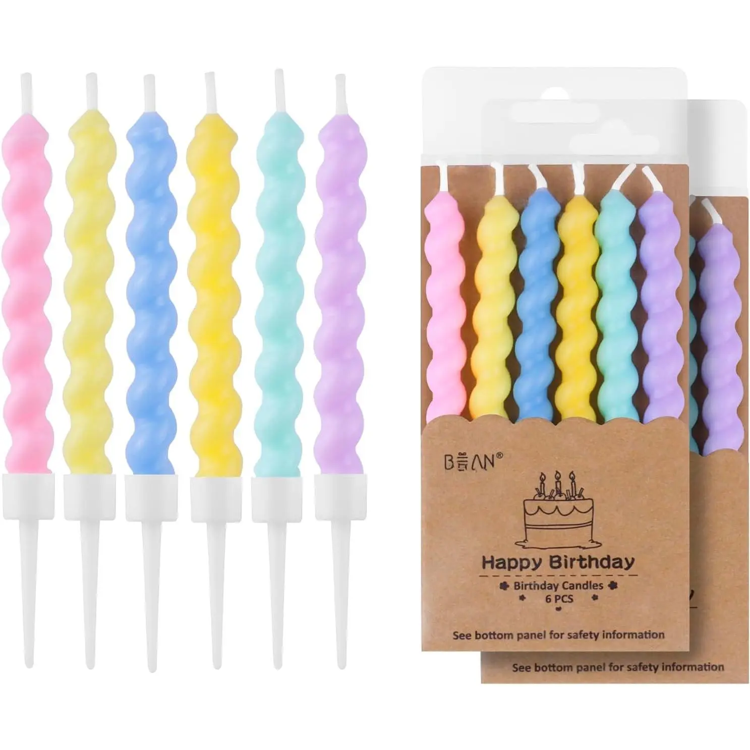 12-Count Birthday Candles - Rainbow Birthday Candle with Holders Colorful Spiral Long Cake Candles for Birthday Wedding & Lucky Party Cake Decorations