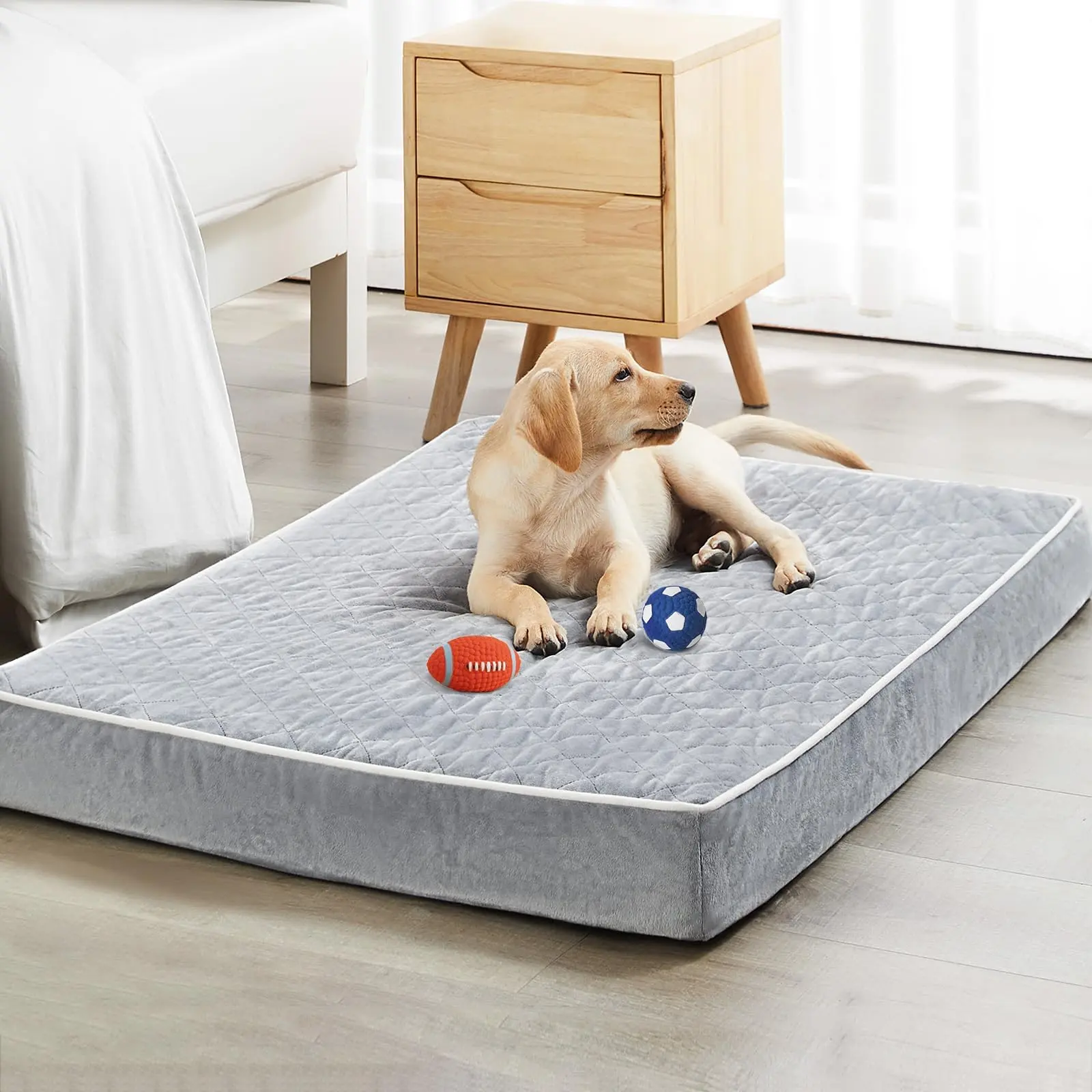 BFPETHOME Modern Quilted Orthopedic Dog Bed - Soft Velvet, High-Density Memory Foam, Pressure Relief, Joint Support, Waterproof, Removable Washable Cover, Multi-Needle Quilting, Crate Compatible for Large Breeds, Foam Beds, High-Density Foam Beds