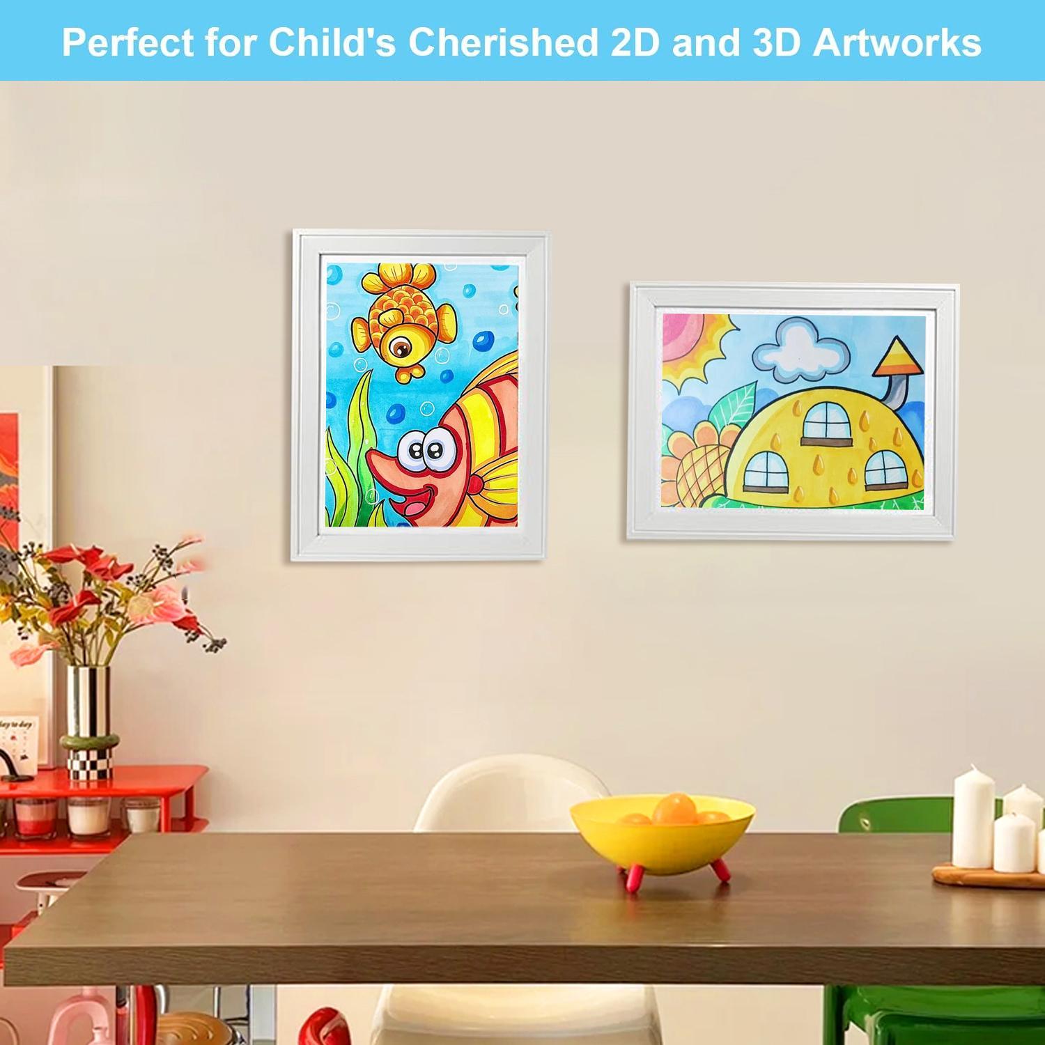 2 PCS Kids Artwork Frame Changeable (Black) - Magnetic Door Holds 100 Art Pieces - 8.5x11 Letter Size Display with Mat or 10x12.5 Without Mat