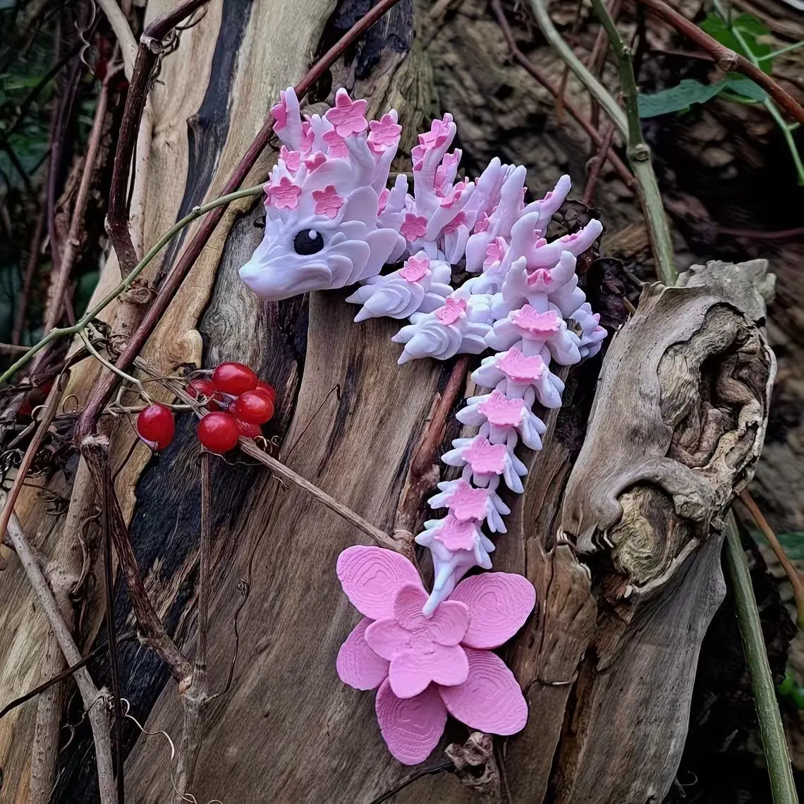 3D Printed Cherry Blossom Dragon Statue, Desktop Decorative Figurine, Birthday Gift, Animal Sculpture, Christmas Present, Flower Figurines, Desktop Decoration Ornament, Room Decor Statue, Home Decor Sculptures