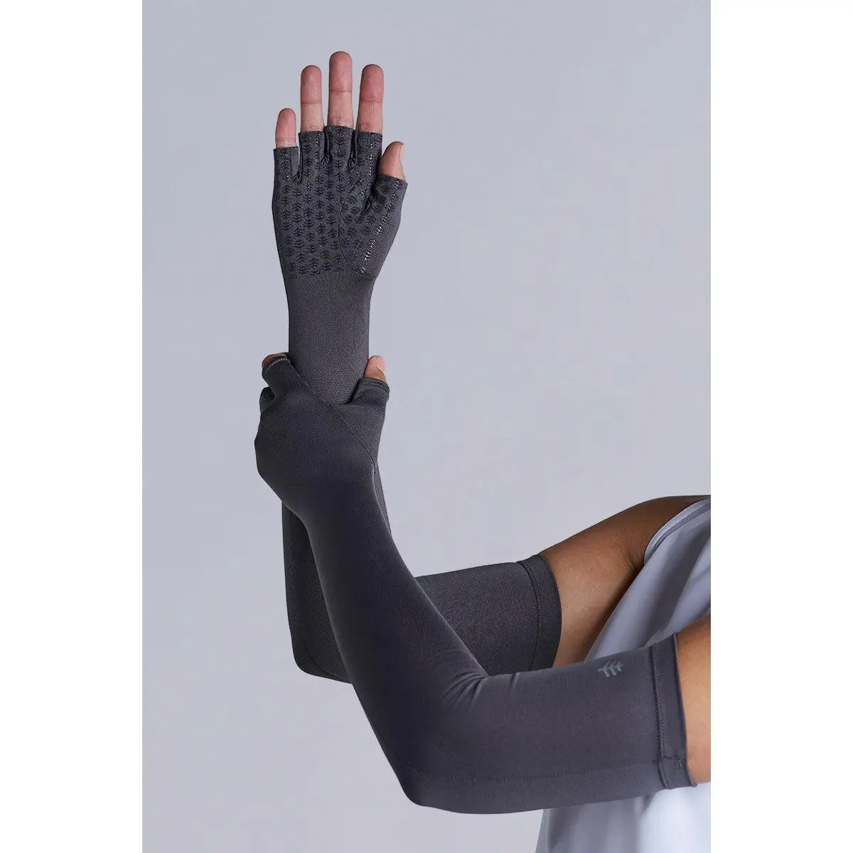 Perpetua | Unisex Long Fingerless Gloves | Charcoal