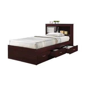 212 MAIN Twin-Size Captain Bed with 3 Drawers, Headboard and Mahogany Finish - Wooden Platform Bed