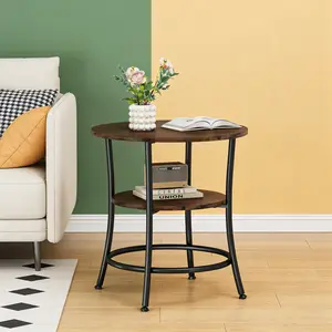 21 Inch Round End Table, 2-Tier Side Table with Storage Shelf, Small Sofa Side Table Nightstand, Industrial Accent Table for Living Room Bedroom Small Spaces