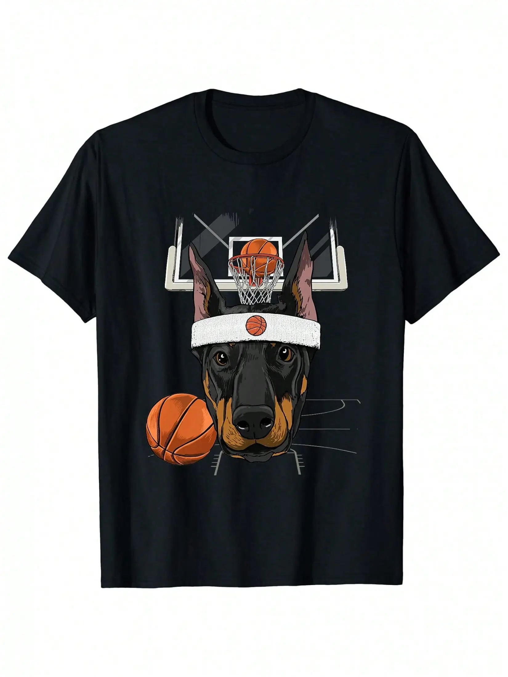 180g Pure Cotton Single-Sided Printed Round-Neck Short-Sleeve T-Shirt For Doberman Basketball Fans And Basketball Player