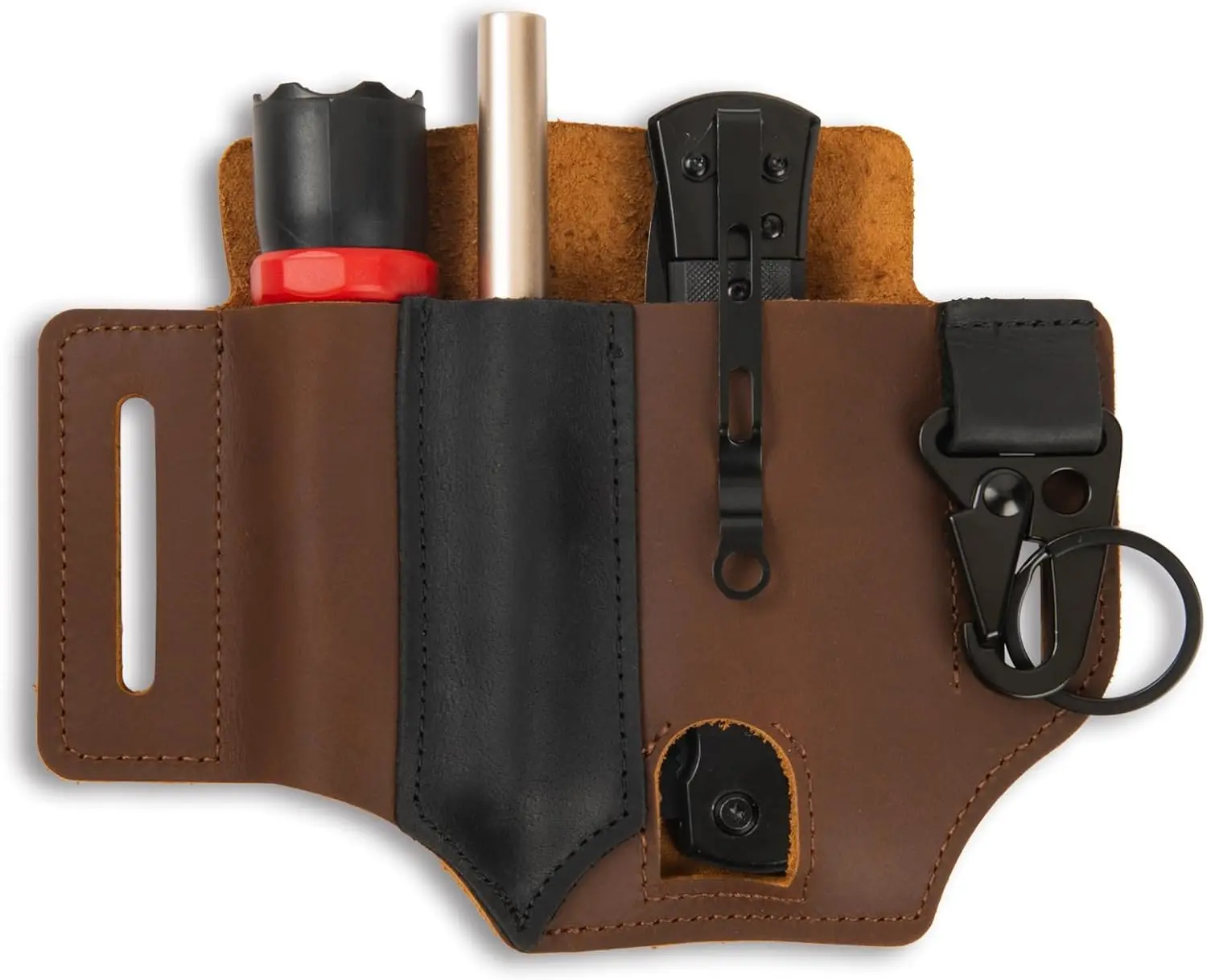 Father's Day Gift Leather EDC Multitool Sheath for Belt EDC Belt Organizer for Leatherman Tools EDC Pocket Organizer for Men with Pen Holder, Key Fob, Flashlight Sheath