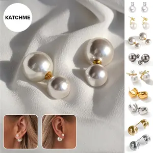 KatchMe Women's Elegant Double-Sided Pearl Earrings, White Vintage Faux Pearl Earrings Set, Fashion Jewelry for Women