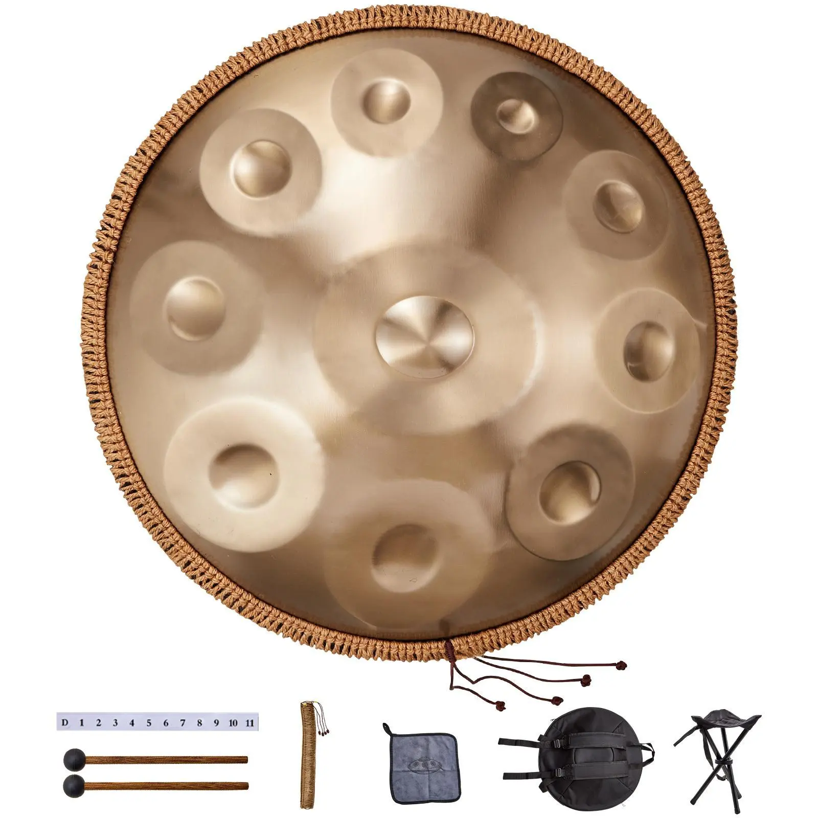 【summerfinds】VEVOR Handpan Drum, 22 in & 10 Notes, D Minor Hand Drum, Hand Pan Drum Instrument with Mallets, 432Hz Handpan Stand & Carry Bag, Steel Healing Sound Drum, Percussion Instruments for Adults Beginners