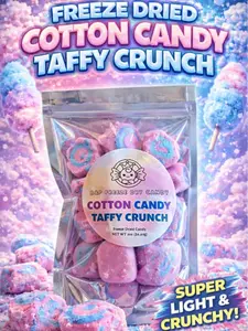 Cotton Candy Taffy Crunch - Freeze Dried Airy Crunchy Candy - Super Light & Crunchy Bites - Delightful Sweet and Refreshing Taste