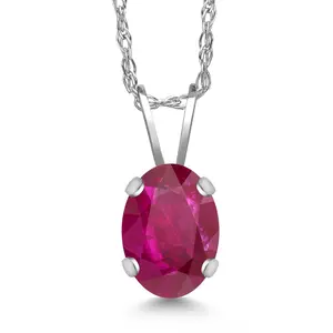 Gem Stone King 0.87 Ct Oval Red African Ruby 14K White Gold Pendant with Chain