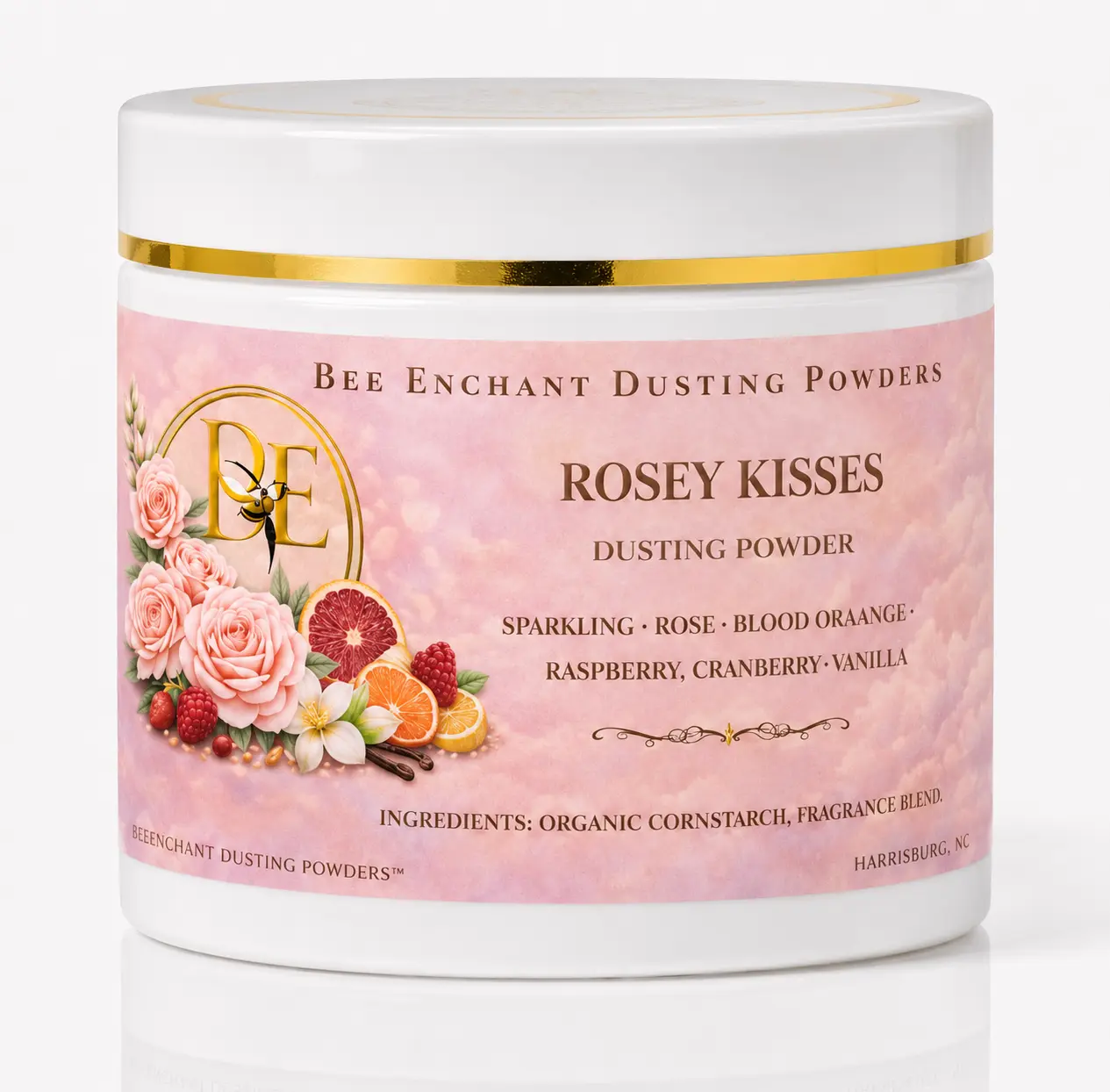 Bee Enchant’s Rosey Kisses Custom Body Dusting Perfume Powder- Scented - Finely Milled powder Talc-Free Fragrance Vanilla Daily- Natural Shower Powder Cosmetic-body powder- perfume powder