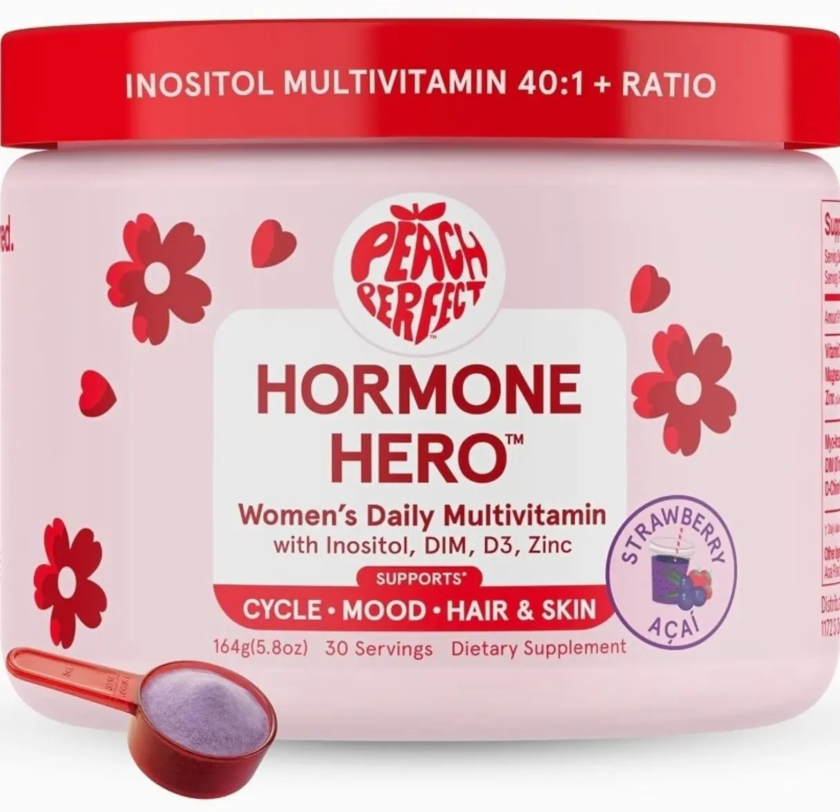 Inositol Powder Multivitamin, Strawberry Acai Flavor – 4g Myo & D-Chiro Inositol, DIM, Zinc, Magnesium Glycinate, Vitamin D3 – Supports Women’s Health, Cycle, Energy, 30 SVG