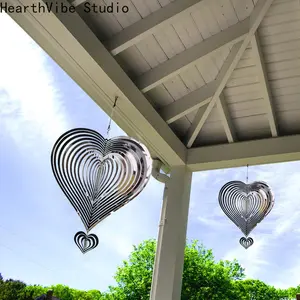 HearthVibe Studio Heart-Shaped Stainless Steel Spiral Wind Chimes, Outdoor Hanging Decor for Garden, Windows, Ideal for Sports & Outdoor Camping & Hiking Hammock Settings, Outdoor Decor,summervibes