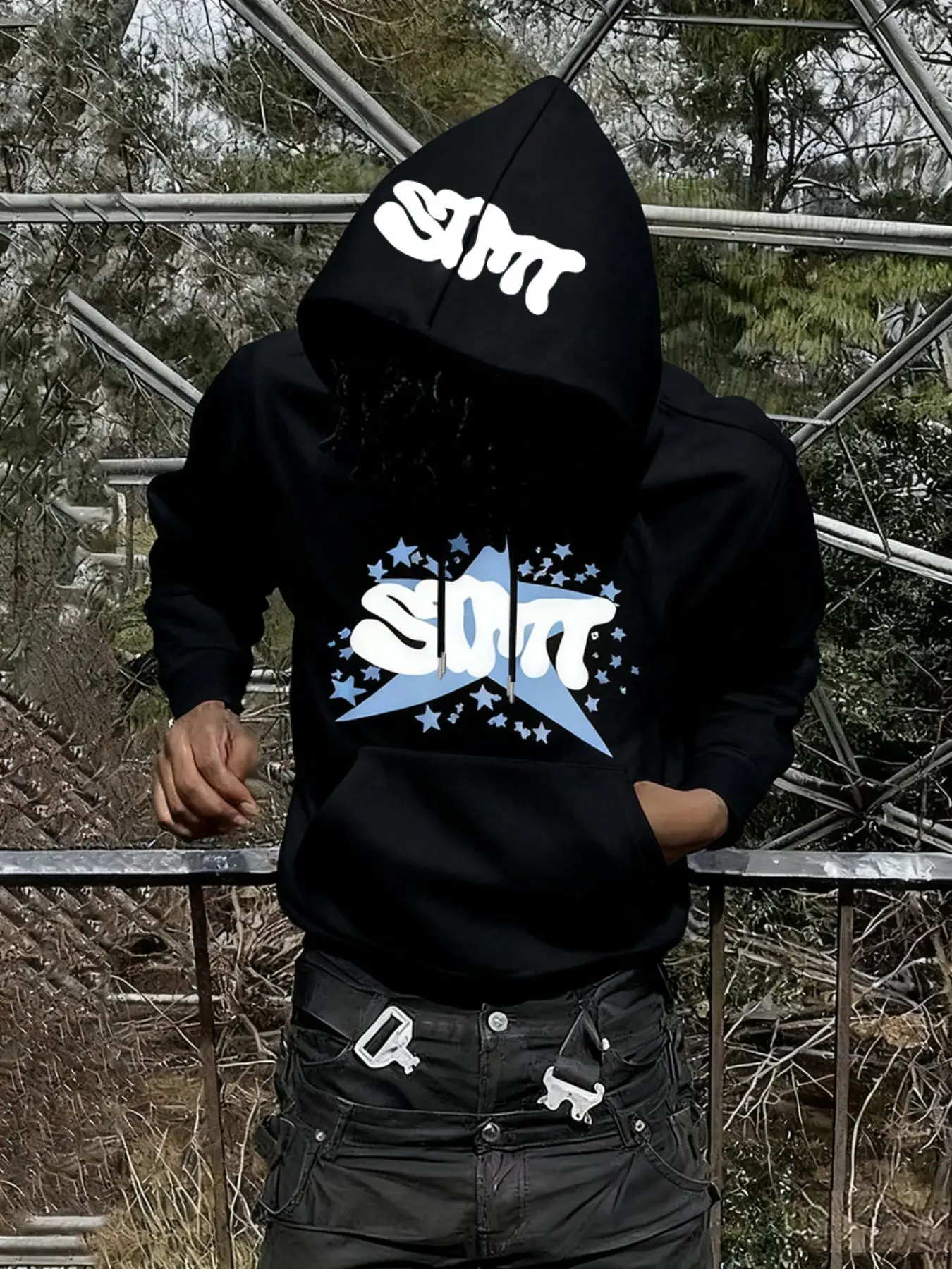 Men's Streetwear Graffiti Graphic Hoodie, Letter & Star Print Design, Casual Fitted Sweatshirt, Graphic Sweatshirts, Fall&winter Fashion, Easy Street Focus