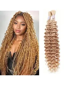 Boho Braids Human Braiding Hair Wet And Wavy Human Hair For Braiding 100g No Weft Deep Wave Hair Bulk Pack Colored #27 Human Braiding Hair For Micro Braids 2 Bundles Curly Human Hair Boho Curly Ends