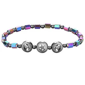 OIDEA Magnetic Black Stone Star Anklet, Elastic Stretch Crystal Bead Ankle Bracelet for Women Men