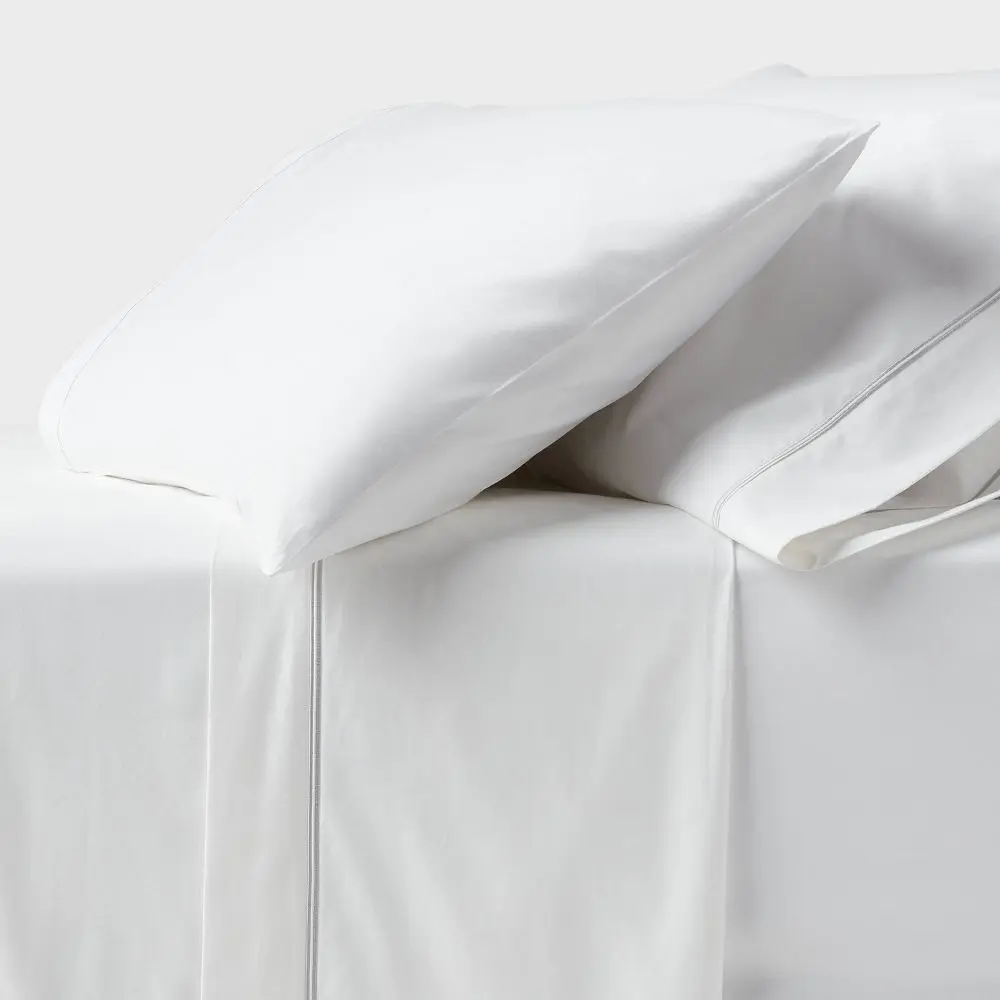 Full 800 Thread Count 4pc Hotel Collection Sheet Set White with Double Baratta Light Gray Hem - Threshold