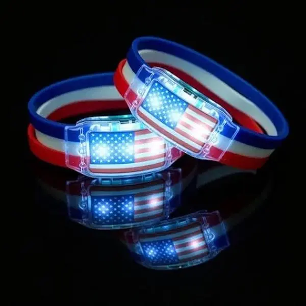 USA Flag LED Bracelet - Casual Flashing Light-Up Wristband for Festivals, Sports Events