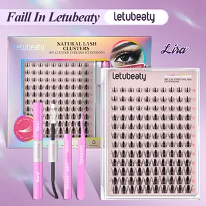 LETUBEATY DIY Cluster Lashes Kit - B Curl Soft Fluffy Long-Lasting Eyelash Extensions Set with Black Glue, Remover, Tweezer for Beginner At-Home, Salon Makeup Use