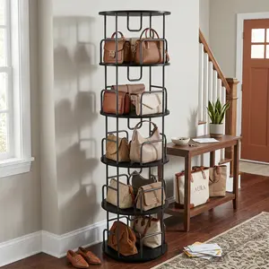Modern 5 Tier Rotating Bookshelf Adjustable Space Saving Storage Tower 360 Turntable Corner Display Rack For Living Room Office Free Assembly