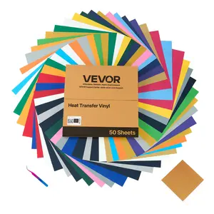 【Father's Day】VEVOR Heat Transfer Vinyl, 50 Pack, 12 x 12 in, Assorted Colors HTV Iron on Vinyl Bundle, Easy to Cut and Weed, with Accessories, Compatible with Cutting Machines, for Various Materials, T-shirts