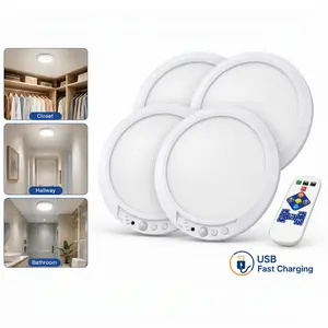 4 Pack Ultra-Thin Magnetic Motion Sensor Light with Remote Control, 3 Color Temperatures Dimmable Wireless Under Cabinet Lighting, USB-C Rechargeable Night Light for Closet, Kitchen, Pantry, Nursery summervibes Usb Powered Lamp