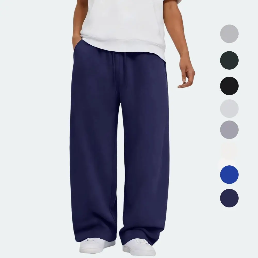 Men's Baggy Wide-Leg Sweatpants, Elastic Waist Athletic Joggers, Loose Lounge Pants with Pockets